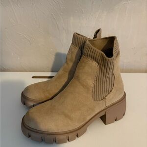 Tan Suede Ankle Boots with Chunky Heel